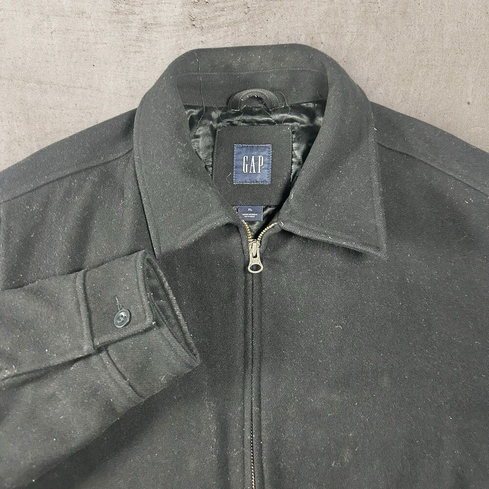 Vintage GAP Full Zip Wool Jacket Mens XL Black Quilted Lined Bomber Y2K